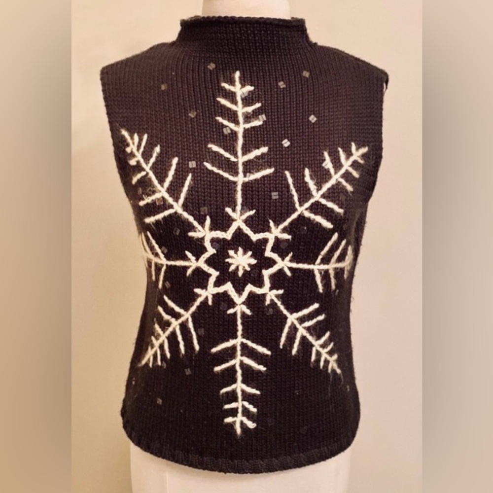 Slates Janet Howard Bistretch Smoke Gray Wool Snowflake Sleeveless Knit Top SZ M